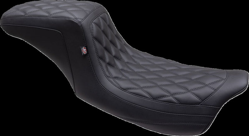 Mustang Double Diamond Squareback Seat for 2008-2025 Harley-Davidson Black 2-Up Seat One-Piece Vinyl
