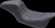 Mustang Double Diamond Squareback Seat for 2008-2025 Harley-Davidson Black Grey 2-Up Seat One-Piece Vinyl