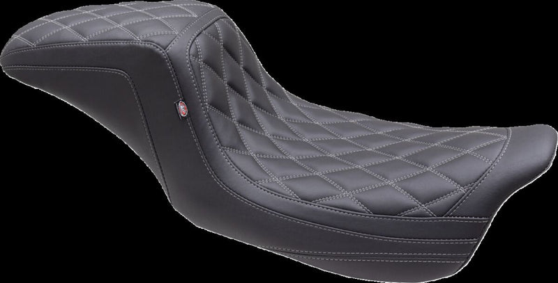 Mustang Double Diamond Squareback Seat for 2008-2025 Harley-Davidson Black Grey 2-Up Seat One-Piece Vinyl