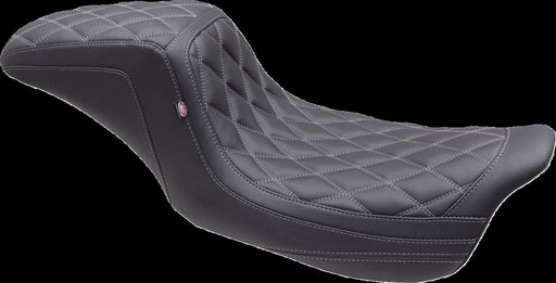 Mustang Double Diamond Squareback Seat for 2008-2025 Harley-Davidson Black Grey 2-Up Seat One-Piece Vinyl