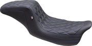 Mustang Double Diamond Squareback Seat for 2008-2025 Harley-Davidson Black Blue 2-Up Seat One-Piece Vinyl