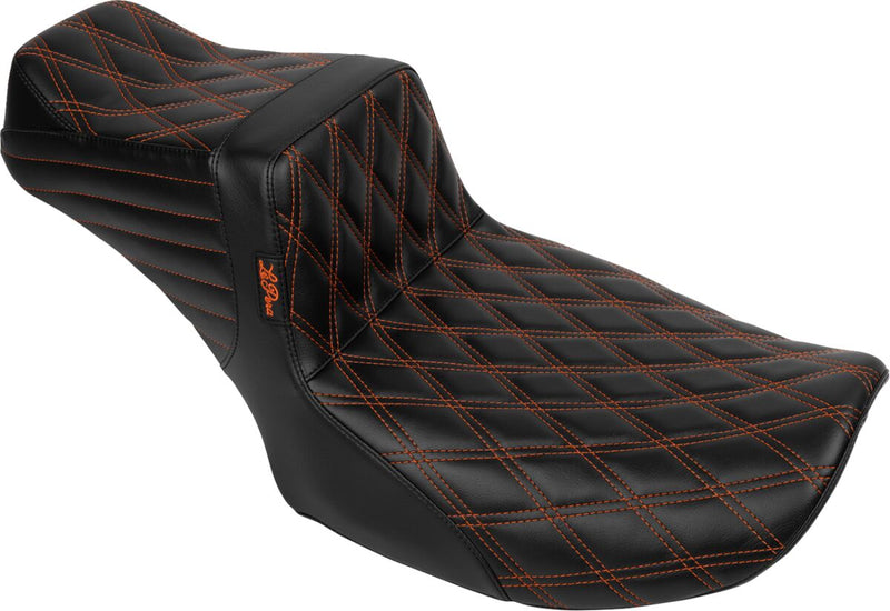 Le Pera Tailwhip Daddy Long Legs Seat for 2023-2026 Harley-Davidson Black Orange 2-Up Seat BikerTec