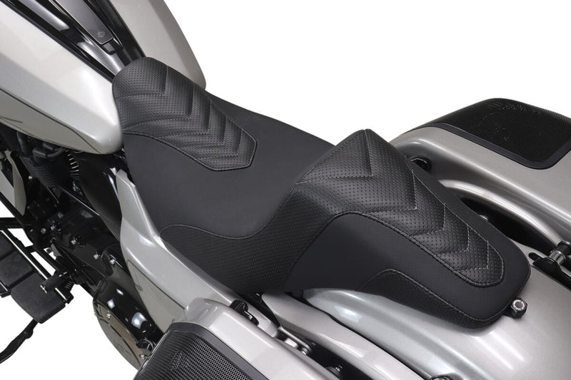 Mustang Kodlin Signature Series Squareback™ Seat for 2009-2025 Harley-Davidson Black Grey 2-Up Seat One-Piece Vinyl Each