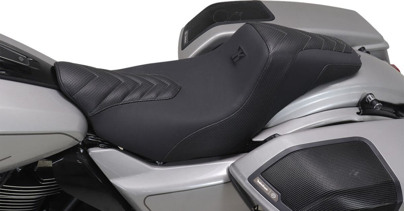 Mustang Kodlin Signature Series Squareback™ Seat for 2009-2025 Harley-Davidson Black Grey 2-Up Seat One-Piece Vinyl #76324GM