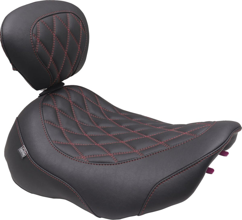 Mustang Wide Tripper™ Solo Seat for 2023-2026 Harley-Davidson Black Red Polyurethane Vinyl