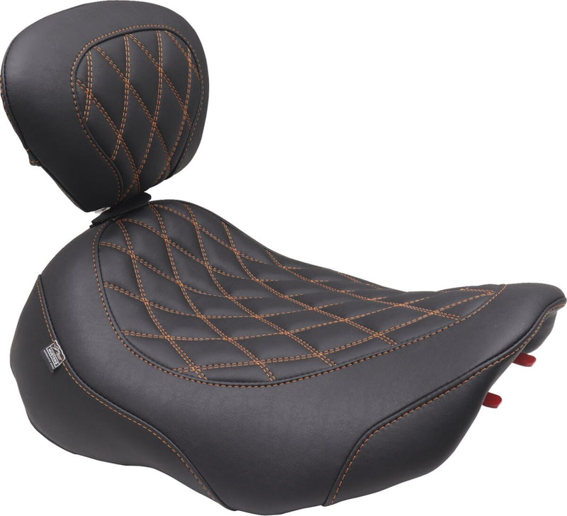 Mustang Wide Tripper™ Solo Seat for 2023-2026 Harley-Davidson Black Orange Polyurethane Vinyl
