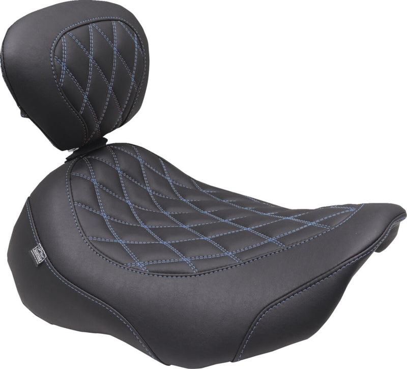 Mustang Wide Tripper™ Solo Seat for 2023-2026 Harley-Davidson Black Blue Polyurethane Vinyl