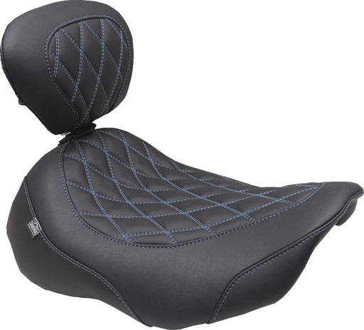 Mustang Wide Tripper™ Solo Seat for 2023-2026 Harley-Davidson Black Blue Polyurethane Vinyl