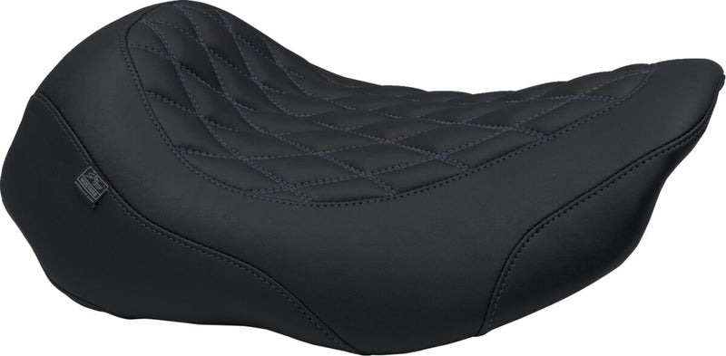 Mustang Wide Tripper™ Solo Seat for 2023-2026 Harley-Davidson Black Blue Polyurethane Vinyl #88503SB