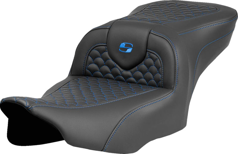 Saddlemen Dragon Scale Stitch RoadSofa™ Seat for 2023-2026 Harley-Davidson Black Blue 2-Up Seat Saddlehyde™