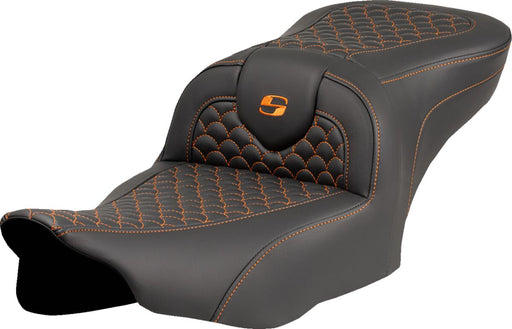 Saddlemen Dragon Scale Stitch RoadSofa™ Seat for 2023-2026 Harley-Davidson Black Orange 2-Up Seat Saddlehyde™