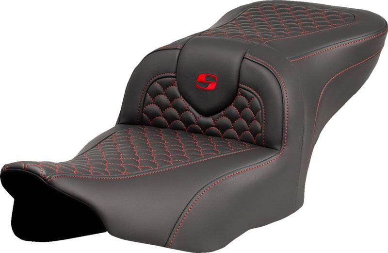Saddlemen Dragon Scale Stitch RoadSofa™ Seat for 2023-2026 Harley-Davidson Black Red 2-Up Seat Saddlehyde™ #823-07-20804