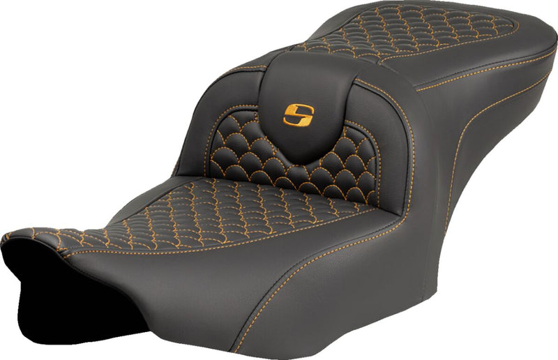 Saddlemen Dragon Scale Stitch RoadSofa™ Seat for 2023-2026 Harley-Davidson Black Gold 2-Up Seat Saddlehyde™