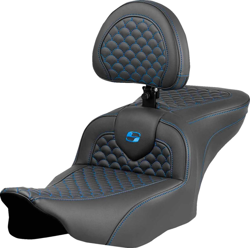 Saddlemen Dragon Scale Stitch RoadSofa™ Seat for 2023-2026 Harley-Davidson Black Blue 2-Up Seat Saddlehyde™