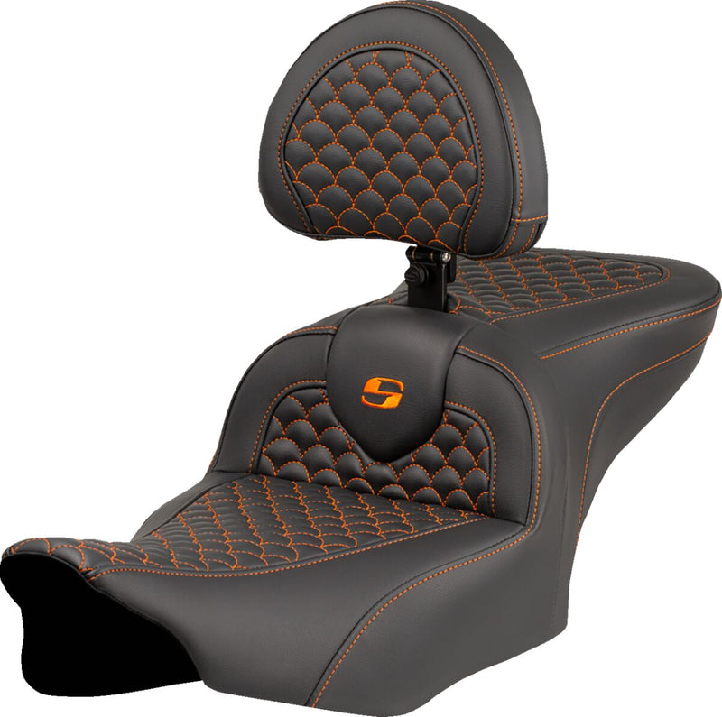 Saddlemen Dragon Scale Stitch RoadSofa™ Seat for 2023-2026 Harley-Davidson Black Orange 2-Up Seat Saddlehyde™