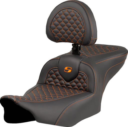 Saddlemen Dragon Scale Stitch RoadSofa™ Seat for 2023-2026 Harley-Davidson Black Orange 2-Up Seat Saddlehyde™