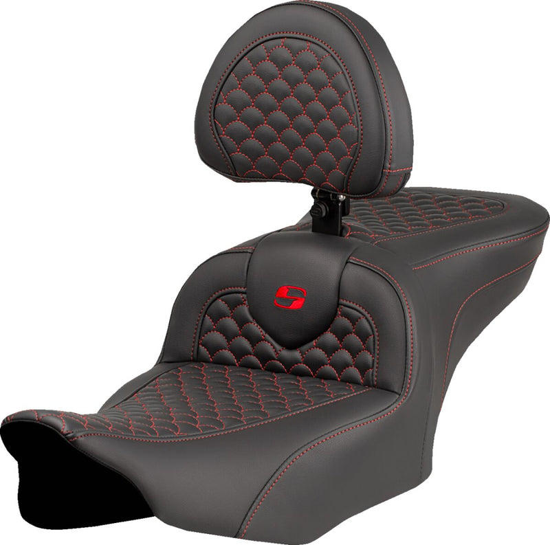 Saddlemen Dragon Scale Stitch RoadSofa™ Seat for 2023-2026 Harley-Davidson Black Red 2-Up Seat Saddlehyde™
