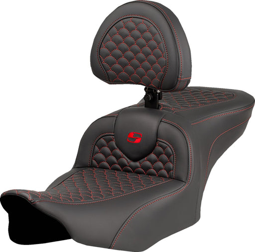 Saddlemen Dragon Scale Stitch RoadSofa™ Seat for 2023-2026 Harley-Davidson Black Red 2-Up Seat Saddlehyde™