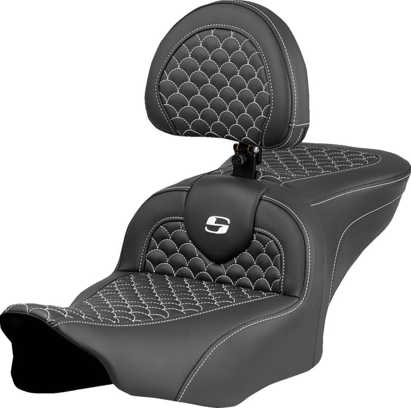 Saddlemen Dragon Scale Stitch RoadSofa™ Seat for 2023-2026 Harley-Davidson Black White 2-Up Seat Saddlehyde™ #823-07-208B6