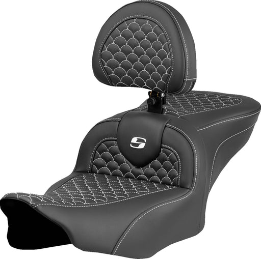 Saddlemen Dragon Scale Stitch RoadSofa™ Seat for 2023-2026 Harley-Davidson Black White 2-Up Seat Saddlehyde™