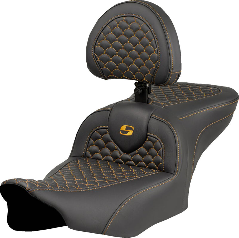 Saddlemen Dragon Scale Stitch RoadSofa™ Seat for 2023-2026 Harley-Davidson Black Gold 2-Up Seat Saddlehyde™