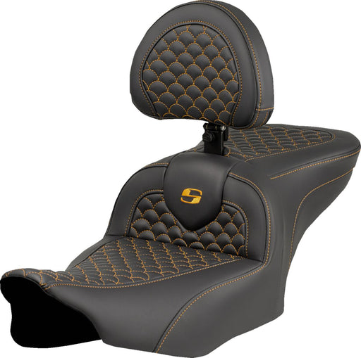 Saddlemen Dragon Scale Stitch RoadSofa™ Seat for 2023-2026 Harley-Davidson Black Gold 2-Up Seat Saddlehyde™