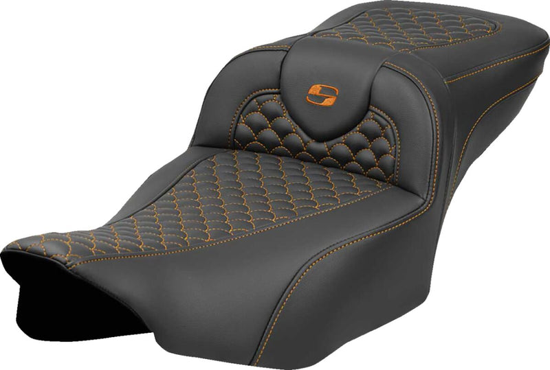 Saddlemen Dragon Scale Stitch RoadSofa™ Seat for 2023-2026 Harley-Davidson Black Orange 2-Up Seat Saddlehyde™