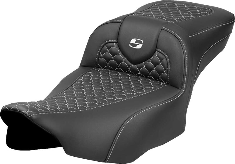 Saddlemen Dragon Scale Stitch RoadSofa™ Seat for 2023-2026 Harley-Davidson Black White 2-Up Seat Saddlehyde™