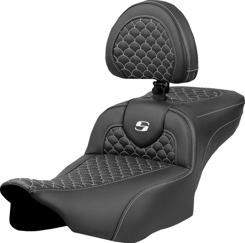 Saddlemen Dragon Scale Stitch RoadSofa™ Seat for 2023-2026 Harley-Davidson Black White 2-Up Seat Saddlehyde™