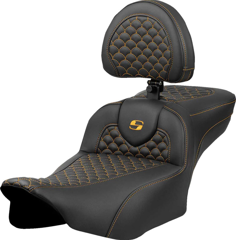 Saddlemen Dragon Scale Stitch RoadSofa™ Seat for 2023-2026 Harley-Davidson Black Gold 2-Up Seat Saddlehyde™ #823-07-209B7
