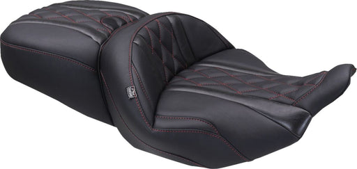 Mustang Deluxe Touring Seat for 2023-2026 Harley-Davidson Black Red 2-Up Seat One-Piece Vinyl