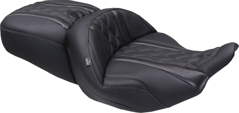 Mustang Deluxe Touring Seat for 2023-2026 Harley-Davidson Black Grey 2-Up Seat One-Piece Vinyl