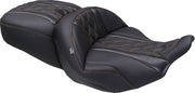 Mustang Deluxe Touring Seat for 2023-2026 Harley-Davidson Black Orange 2-Up Seat One-Piece Vinyl