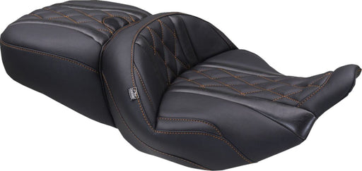 Mustang Deluxe Touring Seat for 2023-2026 Harley-Davidson Black Orange 2-Up Seat One-Piece Vinyl