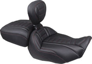 Mustang Deluxe Touring Solo Seat for 2023-2026 Harley-Davidson Black Red Vinyl