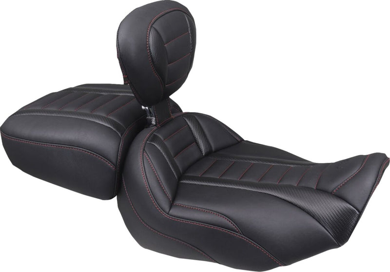 Mustang Deluxe Touring Solo Seat for 2023-2026 Harley-Davidson Black Red Vinyl #89401DC
