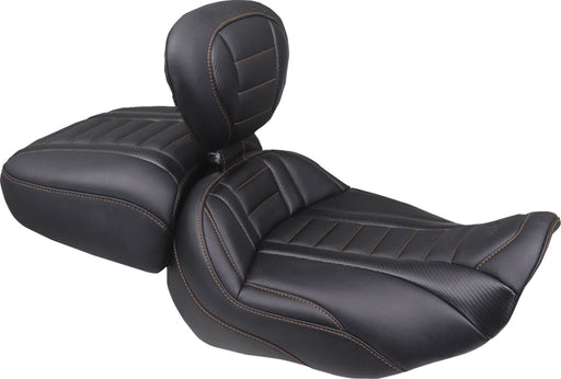 Mustang Deluxe Touring Solo Seat for 2023-2026 Harley-Davidson Black Orange Vinyl