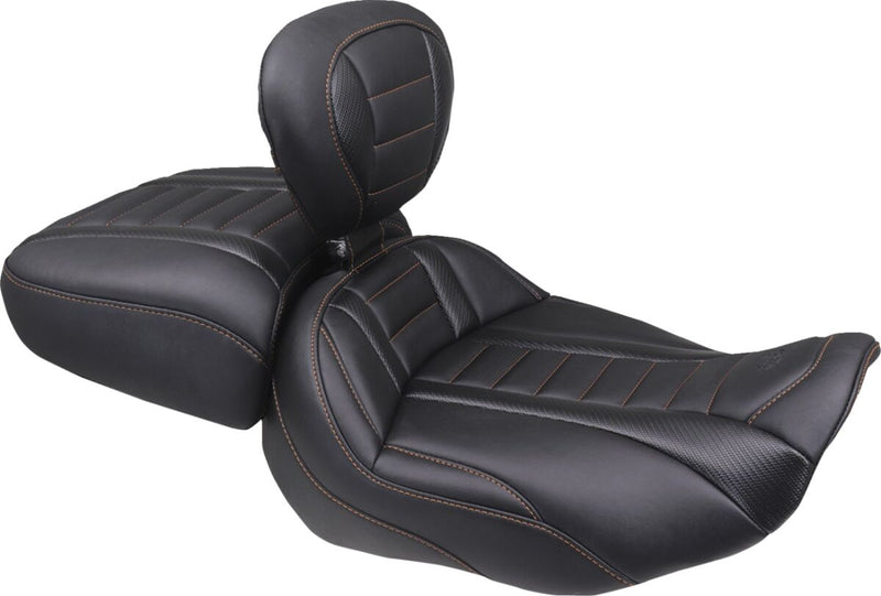 Mustang Deluxe Touring Solo Seat for 2023-2026 Harley-Davidson Black Orange Vinyl #89401MO