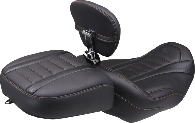 Mustang Deluxe Touring Solo Seat for 2023-2026 Harley-Davidson Black Orange Vinyl Each