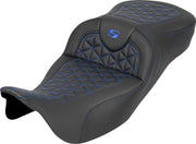 Saddlemen RoadSofa™ Tri Gripper Seat for 2008-2025 Harley-Davidson Black Blue 2-Up Seat Saddlehyde™