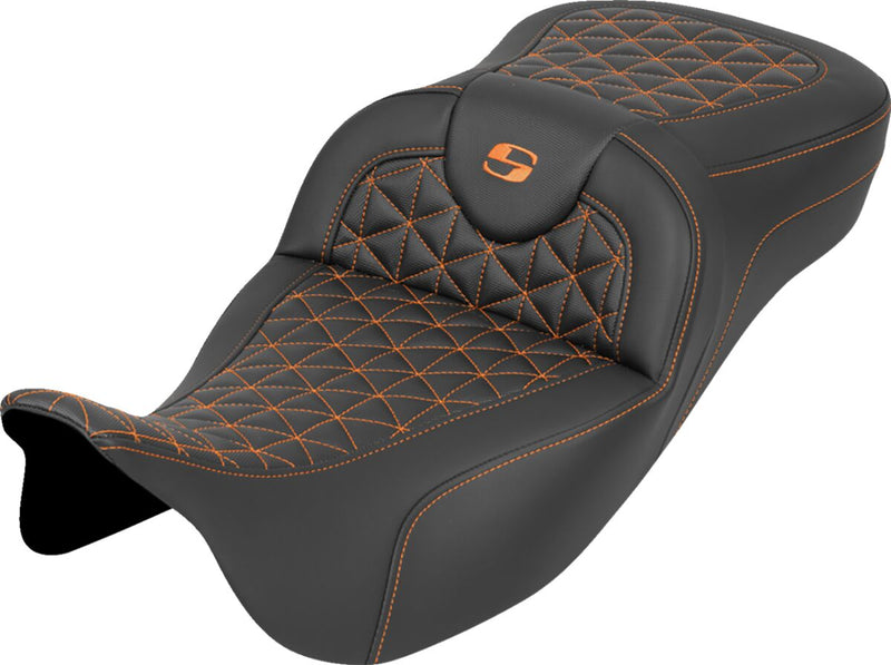 Saddlemen RoadSofa™ Tri Gripper Seat for 2008-2025 Harley-Davidson Black Orange 2-Up Seat Saddlehyde™