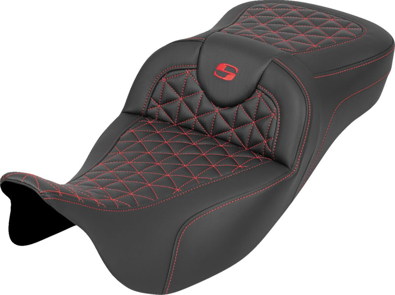 Saddlemen RoadSofa™ Tri Gripper Seat for 2008-2025 Harley-Davidson Black Red 2-Up Seat Saddlehyde™