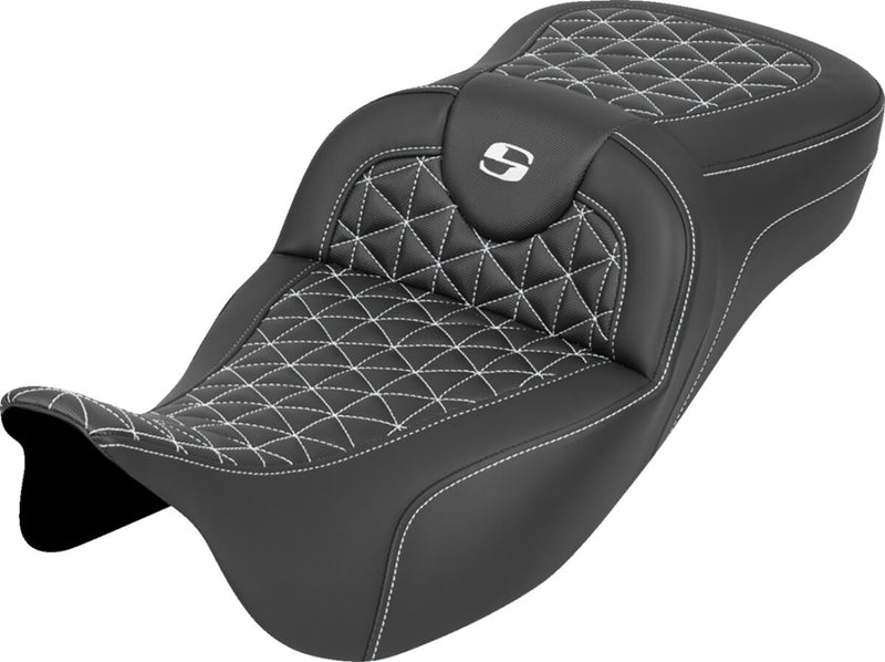 Saddlemen RoadSofa™ Tri Gripper Seat for 2008-2025 Harley-Davidson Black White 2-Up Seat Saddlehyde™