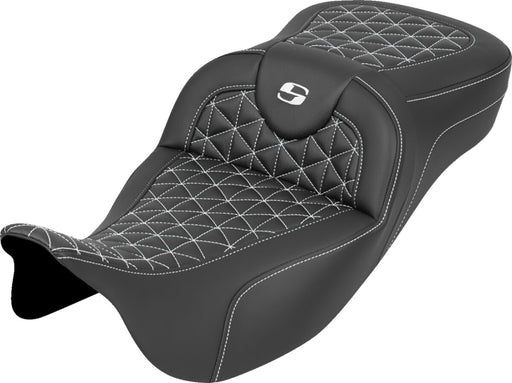 Saddlemen RoadSofa™ Tri Gripper Seat for 2008-2025 Harley-Davidson Black White 2-Up Seat Saddlehyde™