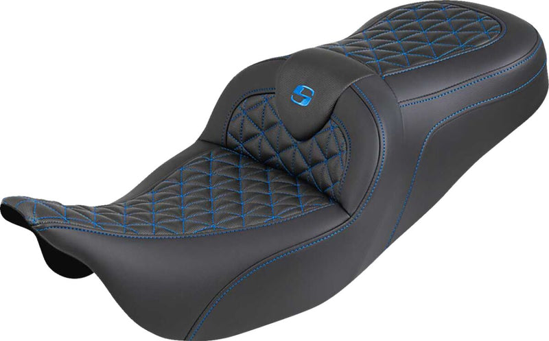 Saddlemen RoadSofa™ Tri Gripper Seat for 2008-2025 Harley-Davidson Black Blue 2-Up Seat Saddlehyde™