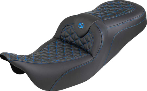 Saddlemen RoadSofa™ Tri Gripper Seat for 2008-2025 Harley-Davidson Black Blue 2-Up Seat Saddlehyde™