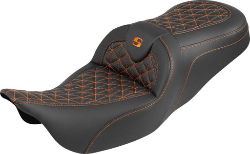 Saddlemen RoadSofa™ Tri Gripper Seat for 2008-2025 Harley-Davidson Black Orange 2-Up Seat Saddlehyde™