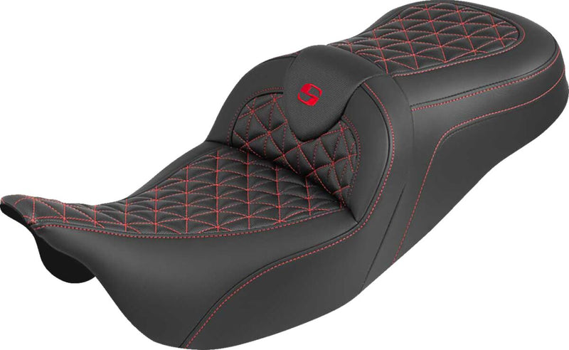Saddlemen RoadSofa™ Tri Gripper Seat for 2008-2025 Harley-Davidson Black Red 2-Up Seat Saddlehyde™