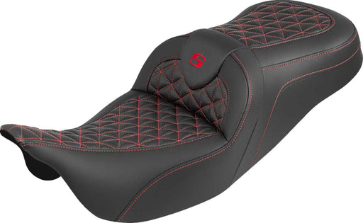 Saddlemen RoadSofa™ Tri Gripper Seat for 2008-2025 Harley-Davidson Black Red 2-Up Seat Saddlehyde™