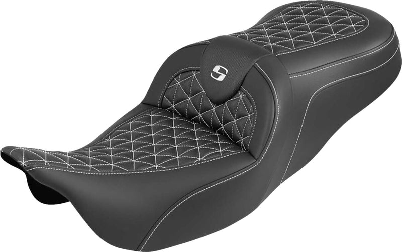 Saddlemen RoadSofa™ Tri Gripper Seat for 2008-2025 Harley-Davidson Black White 2-Up Seat Saddlehyde™